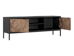 Móvel De Tv Com 2 Portas E 2 Nichos Preto E Natural Escuro - Mialine