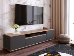 Móvel De Tv Com 3 Portas E 1 Nicho Antracite E Natural - Lotula