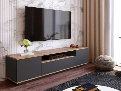 Móvel De Tv Com 3 Portas E 1 Nicho Antracite E Natural - Lotula