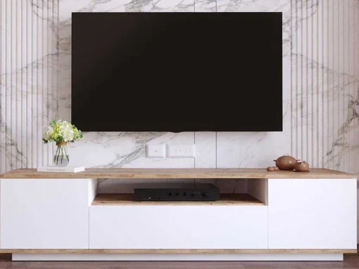 Móvel De Tv Com 3 Portas E 1 Nicho Branco E Natural - Lotula