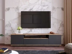 Móvel De Tv Com 3 Portas E 1 Nicho Antracite E Natural - Lotula