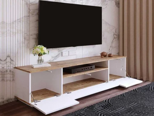 Móvel De Tv Com 3 Portas E 1 Nicho Branco E Natural - Lotula