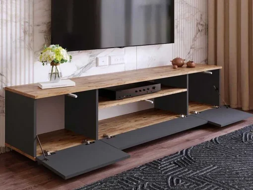Móvel De Tv Com 3 Portas E 1 Nicho Antracite E Natural - Lotula