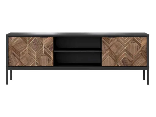 Móvel De Tv Com 2 Portas E 2 Nichos Preto E Natural Escuro - Mialine