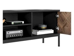 Móvel De Tv Com 2 Portas E 2 Nichos Preto E Natural Escuro - Mialine