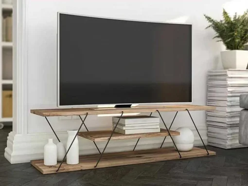 Móvel De Tv Com 2 Prateleiras Cor Natural E Preto - Delory