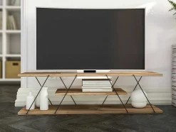 Móvel De Tv Com 2 Prateleiras Cor Natural E Preto - Delory