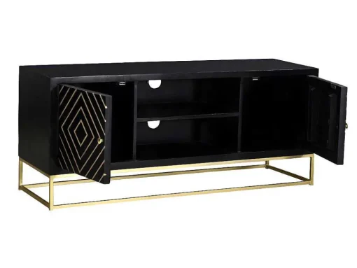 Móvel De Tv Prismin - 2 Portas E 2 Nichos - Mangueira E Metal - Preto