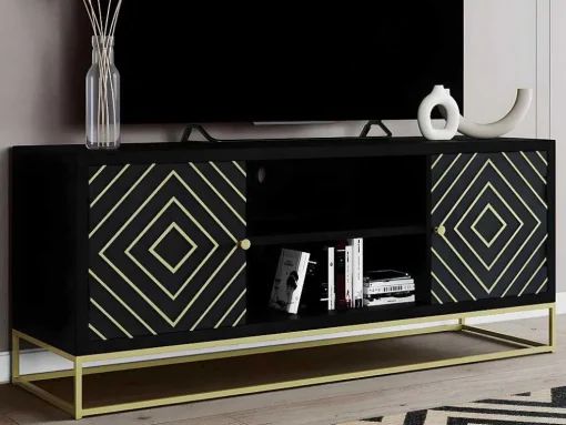 Móvel De Tv Prismin - 2 Portas E 2 Nichos - Mangueira E Metal - Preto
