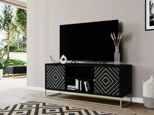 Móvel De Tv Prismin - 2 Portas E 2 Nichos - Mangueira E Metal - Preto