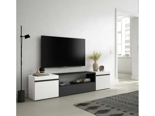 Móvel De Tv, 200X45X35Cm, Para Televisores Ate 80", Estante Para Tv, Branco E Preto