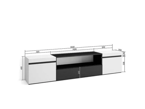 Móvel De Tv, 200X45X35Cm, Para Televisores Ate 80", Estante Para Tv, Branco E Preto