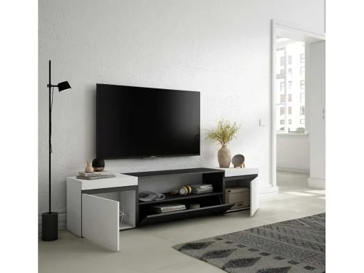 Móvel De Tv, 200X45X35Cm, Para Televisores Ate 80", Estante Para Tv, Branco E Preto