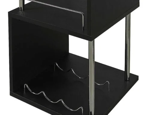 Móvel Para Bar Aliseto - Mdf E Metal Cromado - Preto