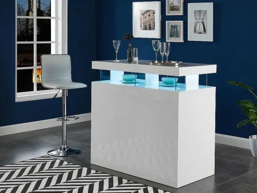 Móvel Para Bar Fabio - Mdf Lacado Branco - Leds