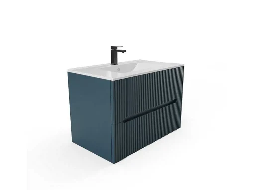 Móvel Suspenso De Casa De Banho Com Lavatório Embutido Listra Azul 80 Cm - Pavani