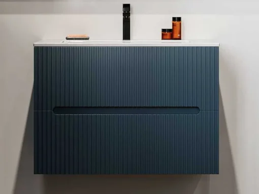 Móvel Suspenso De Casa De Banho Com Lavatório Embutido Listra Azul 80 Cm - Pavani