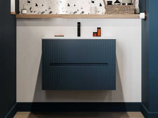 Móvel Suspenso De Casa De Banho Com Lavatório Embutido Listra Azul 80 Cm - Pavani