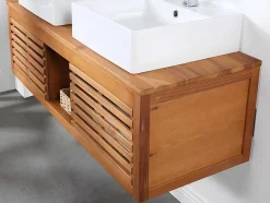 Móvel Suspenso De Casa De Banho Em Madeira De Acacia Com Lavatório Duplo De 130 Cm - Penebel