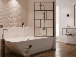 Painel De Banheira Giratorio Estilo Industrial 80X140 Cm Preto Mate Vidro - Rivanon