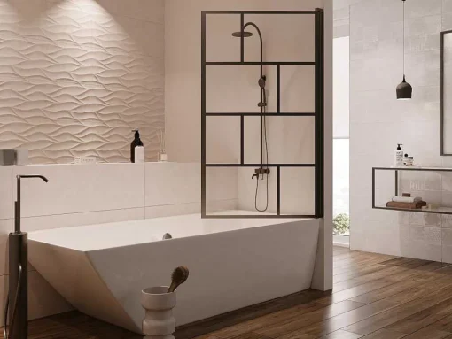 Painel De Banheira Giratorio Estilo Industrial 80X140 Cm Preto Mate Vidro - Rivanon