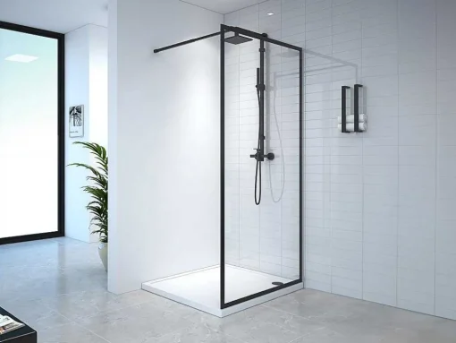 Painel De Duche Estilo Italiano 100X200 Cm Preto Mate Vidro Temperado - Amberi