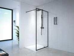 Painel De Duche Estilo Italiano 100X200 Cm Preto Mate Vidro Temperado - Amberi
