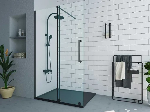 Painel De Duche Estilo Italiano Com Porta De Correr Em Metal Preto Mate Estilo Industrial 120 X 200 Cm - Yorem