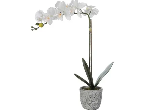 Planta Artificial Orquidea Com Vaso Em Cimento A.60 Branco - Flora