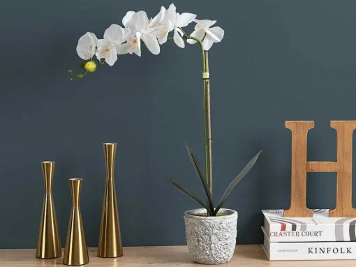 Planta Artificial Orquidea Com Vaso Em Cimento A.60 Branco - Flora