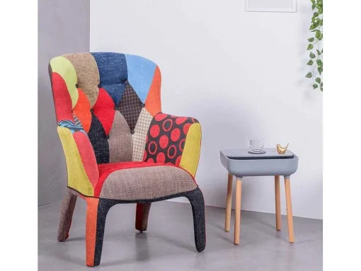 Poltrona Vintage Estofada Em Tecido Patchwork - Capitone - Retalhos