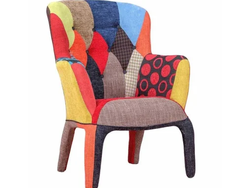 Poltrona Vintage Estofada Em Tecido Patchwork - Capitone - Retalhos