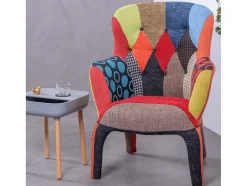 Poltrona Vintage Estofada Em Tecido Patchwork - Capitone - Retalhos