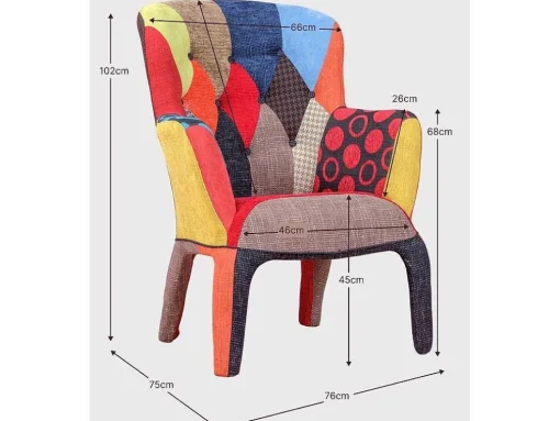 Poltrona Vintage Estofada Em Tecido Patchwork - Capitone - Retalhos