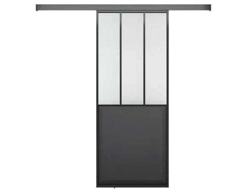 Porta De Correr Atelier Em Aplique Preto E Vidro Temperado Fosco, A205 X L73 Cm - Artisto