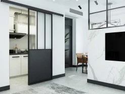Porta De Correr Atelier Em Aplique Preto E Vidro Temperado Fosco, A205 X L73 Cm - Artisto