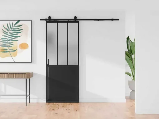 Porta De Correr De Atelier Com Trilho, Preto E Vidro Temperado Fosco A205 X L93 Cm - Artisto Ii