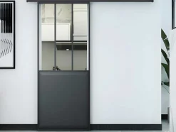 Porta De Correr De Atelier Em Aplique A205 Cm X L73 Cm Mdf Preto E Vidro Temperado Transparente - Artisto