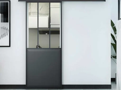 Porta De Correr De Atelier Em Aplique A205 Cm X L73 Cm Mdf Preto E Vidro Temperado Transparente - Artisto