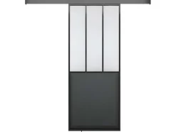 Porta De Correr De Atelier Em Aplique A205 Cm X L73 Cm Mdf Preto E Vidro Temperado Transparente - Artisto