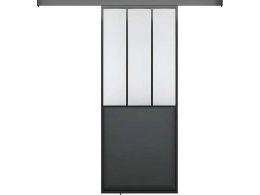 Porta De Correr De Atelier Em Aplique A205 Cm X L73 Cm Mdf Preto E Vidro Temperado Transparente - Artisto