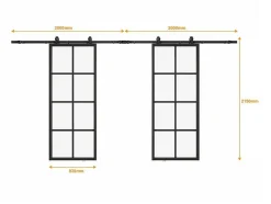 Porta De Correr Dupla Em Aplique Em Aluminio E Vidro Temperado Fosco - 2 X A205 X L83 Cm - Wilden
