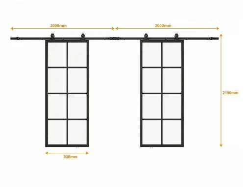 Porta De Correr Dupla Em Aplique Em Aluminio E Vidro Temperado Fosco - 2 X A205 X L83 Cm - Wilden