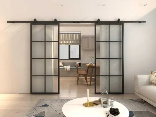Porta De Correr Dupla Em Aplique Em Aluminio E Vidro Temperado Fosco - 2 X A205 X L83 Cm - Wilden