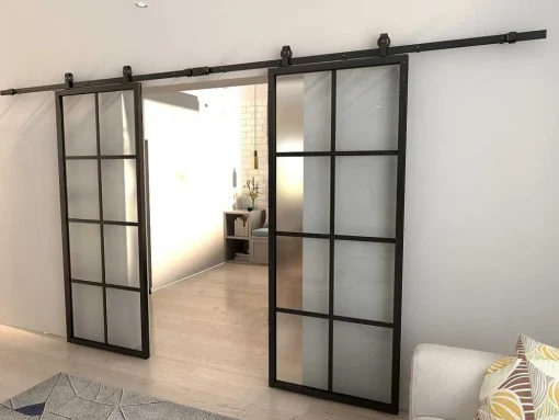 Porta De Correr Dupla Em Aplique Em Aluminio E Vidro Temperado Fosco - 2 X A205 X L83 Cm - Wilden