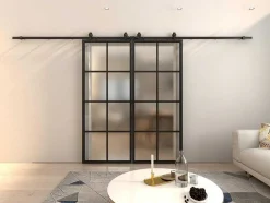Porta De Correr Dupla Em Aplique Em Aluminio E Vidro Temperado Fosco - 2 X A205 X L83 Cm - Wilden