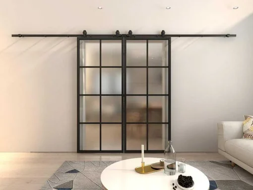 Porta De Correr Dupla Em Aplique Em Aluminio E Vidro Temperado Fosco - 2 X A205 X L83 Cm - Wilden