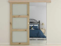 Porta De Correr Em Aplique Com 3 Vidros De A205 X C83 Cm Em Mdf Cor Madeira Natural - Acosta