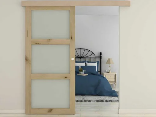 Porta De Correr Em Aplique Com 3 Vidros De A205 X C83 Cm Em Mdf Cor Madeira Natural - Acosta