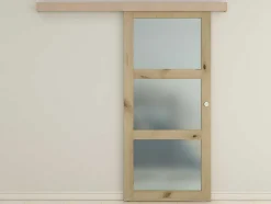 Porta De Correr Em Aplique Com 3 Vidros De A205 X C83 Cm Em Mdf Cor Madeira Natural - Acosta